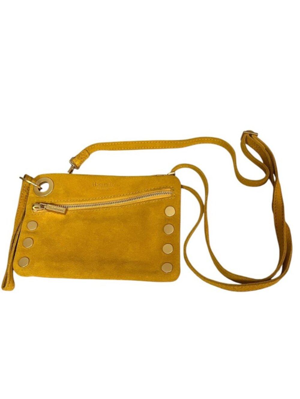 Hammitt Nash Small Studded Convertible Crossbody Wristlet bag Mustard suede Stud